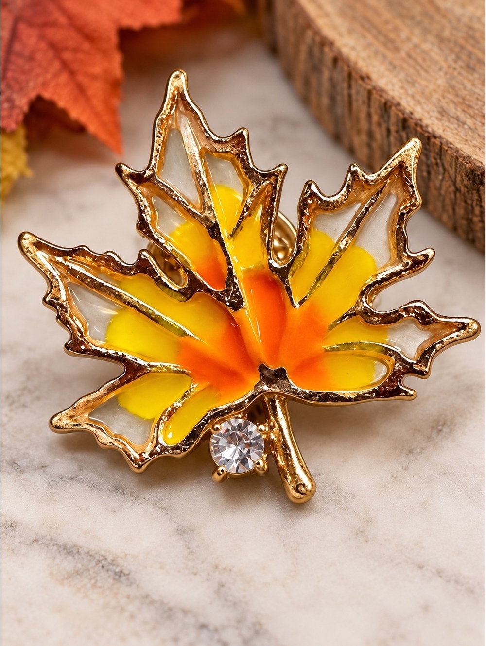 Maple Leaf Enamel Pin with Rhinestone Accent
